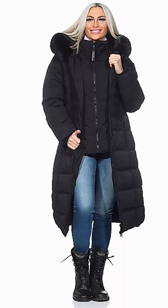 Aurela Damenmode Wintermantel Langer STEPPMANTEL SCHWARZ günstig online kaufen