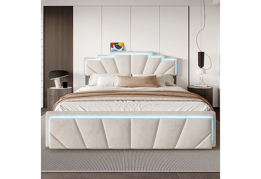 Celya Polsterbett Doppelbett mit einzigartigem trapezförmigem Kopfteil (USB günstig online kaufen