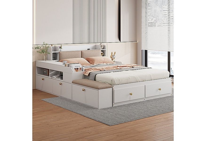 Flieks Massivholzbett, Kombi-Bett Doppelbett 140x200cm Nachttisch+ Stauraum günstig online kaufen