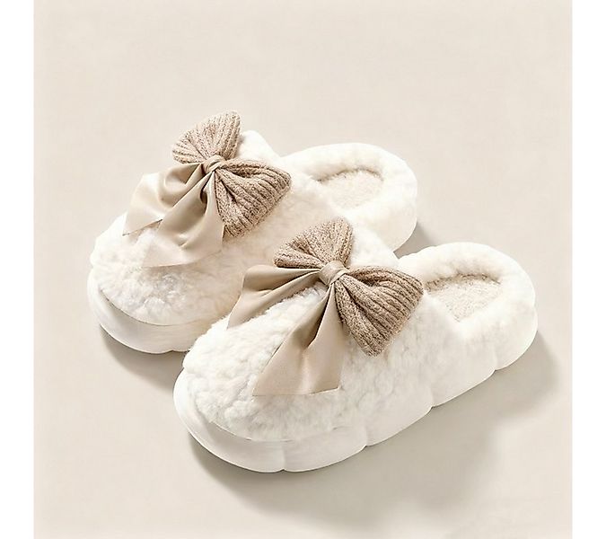 HoyoLee Handels GmbH Damen Plüsch-Pantoffeln Winter mit Schleife Hausschuhe günstig online kaufen