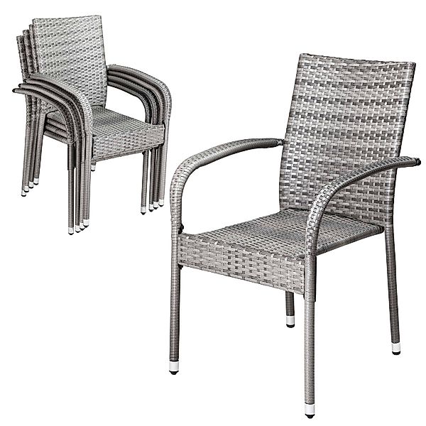 Polyrattan Stapelstuhl Comfort 8er-Set Grau günstig online kaufen