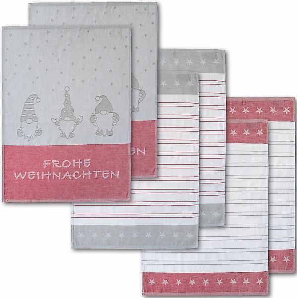 Dyckhoff Geschirrtuch "Wichtel, mit Schriftzug Frohe Weihnachten, Streifen günstig online kaufen