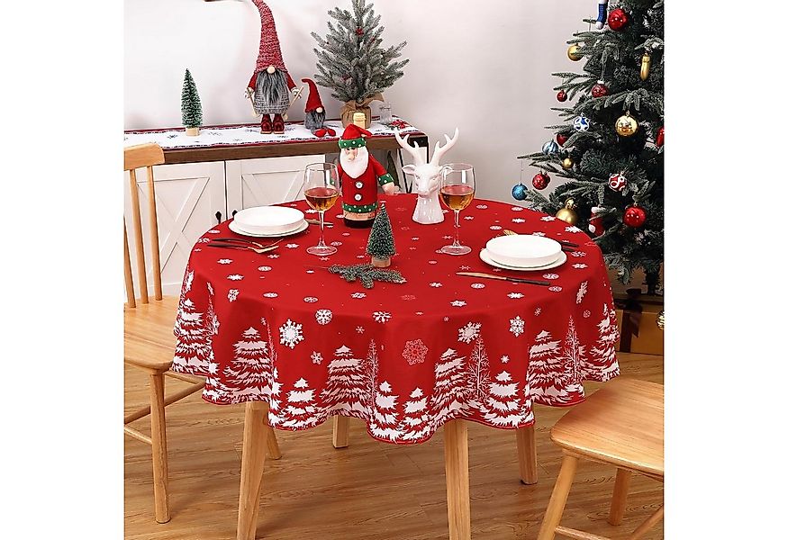 GarveeMore Tischdecke Rote Weihnachts-Tischdecke mit Schneeflocken- und Tan günstig online kaufen
