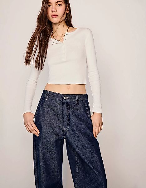 Bershka Skaterjeans Mit Weitem Bein Damen 32 Marinenblau günstig online kaufen