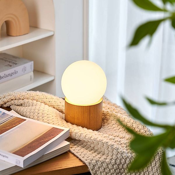 Pauleen Tischleuchte Woody Shine Glas/Eschenholz 230V max. 3,5W Weiß/Holz n günstig online kaufen