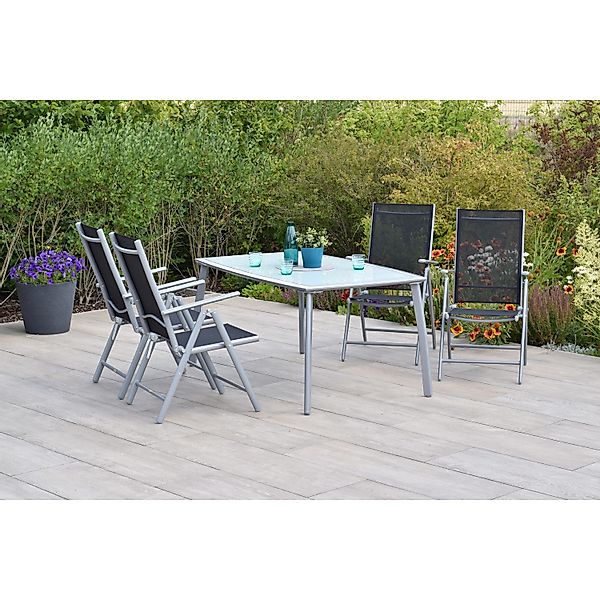 Merxx Amalfi Set 5-tlg. 4 Klappsessel Gartentisch 150 x 90 cm Schwarz günstig online kaufen