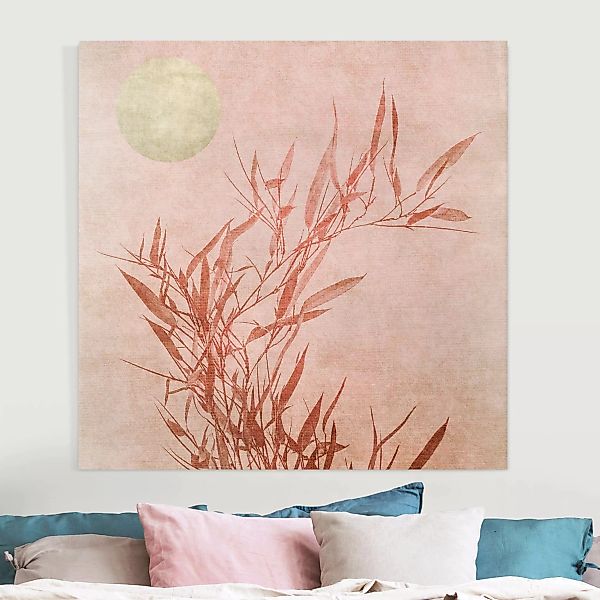 Leinwandbild Goldene Sonne mit Rosa Bambus günstig online kaufen