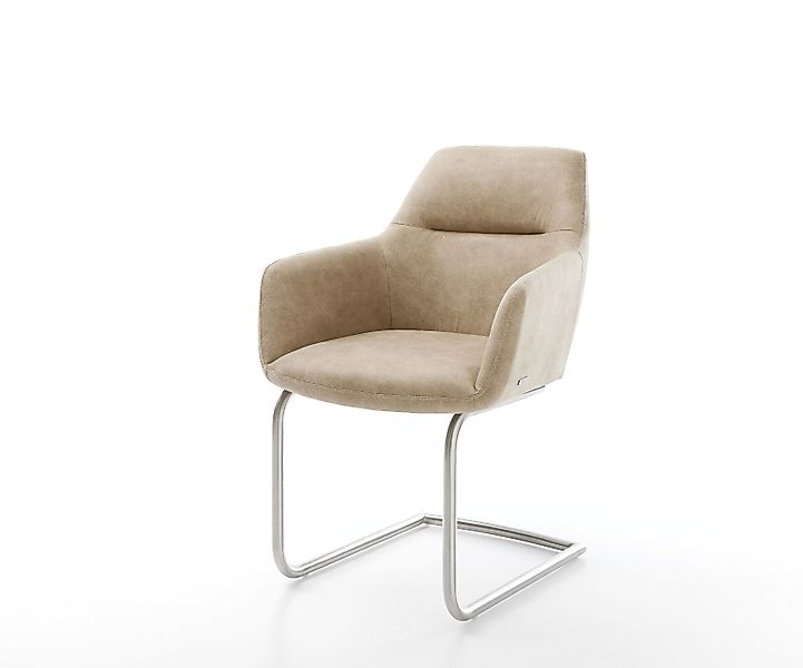 DELIFE Polsterstuhl Pejo-Flex, Freischwinger rund Edelstahl Mikrofaser Beig günstig online kaufen