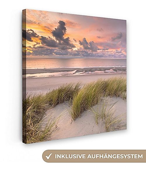 OneMillionCanvasses® Leinwandbild Sonnenuntergang - Düne - Strand - Pflanze günstig online kaufen