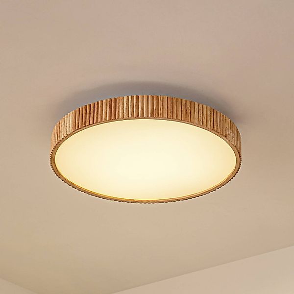 Lindby LED-Deckenleuchte Velua, weiß/holz hell, CCT, Ø 50 cm günstig online kaufen