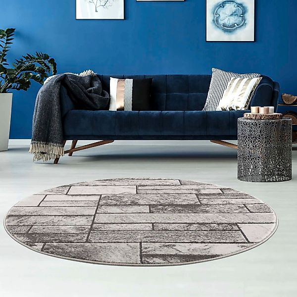 Carpet City Teppich "Noa 9250" rund 11 mm Höhe Stein Optik, Kurzflor, Moder günstig online kaufen
