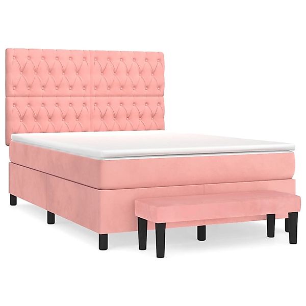vidaXL Boxspringbett mit Matratze Rosa 140x200 cm Samt 3138030 günstig online kaufen