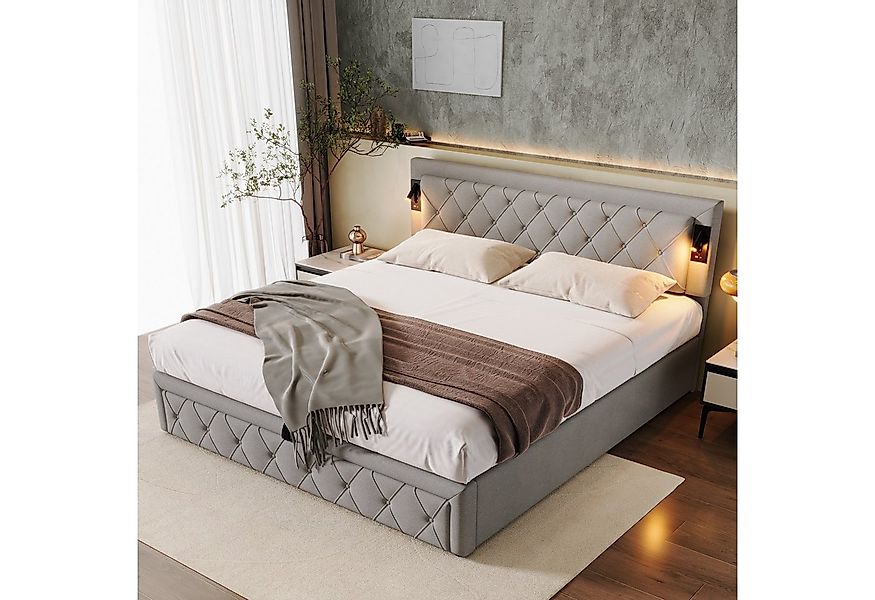 MODFU Polsterbett Stauraumbett mit LED-Downlight (Doppelbett, 1-tlg., 180x2 günstig online kaufen