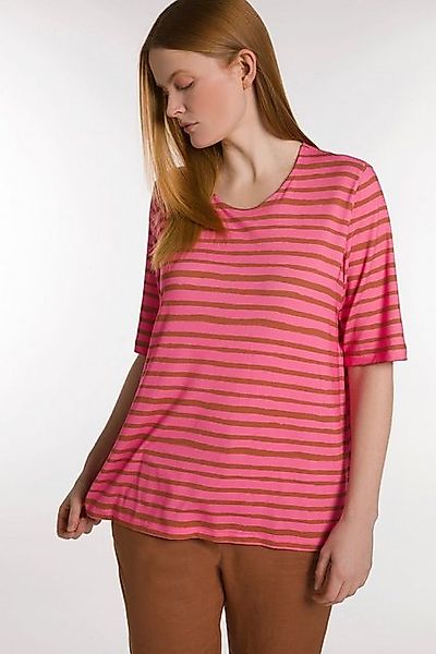 Ulla Popken Rundhalsshirt T-Shirt Streifen-Design Rundhals 3/4-Arm günstig online kaufen