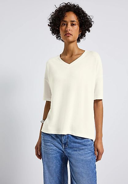 STREET ONE Langarmshirt - Kurzarmshirt mit V-Ausschnitt in Strickoptik günstig online kaufen