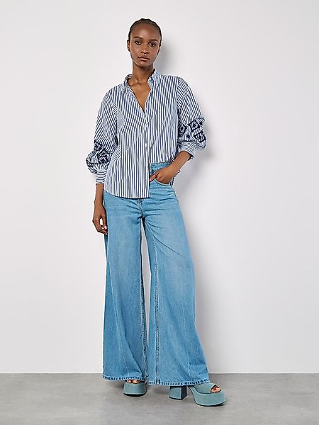 Apricot Hemdbluse Besticktes Streifenhemd, mit Ballonärmeln günstig online kaufen
