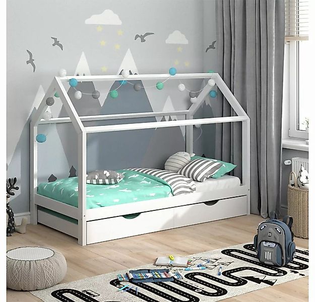 VitaliSpa® Kinderbett Hausbett Gästebett 90x200cm WIKI Weiß Schublade günstig online kaufen