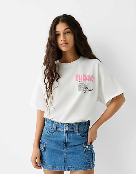 Bershka T-Shirt Tupac Mit Print Damen M Rohweiß günstig online kaufen