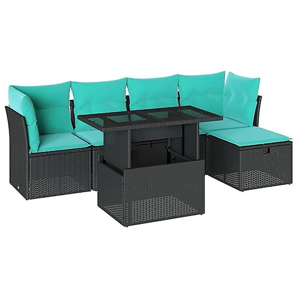 vidaXL 6-Tlg Gartensofa-Set mit Kissen Schwarz Polyrattan 3274637 günstig online kaufen