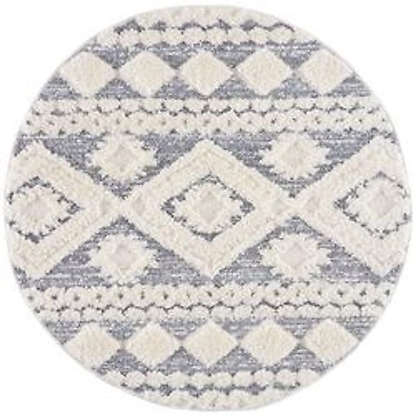payé Teppich Nara 3005 Hochflor 120x120 cm Rund Grau Boho-Ornament günstig online kaufen