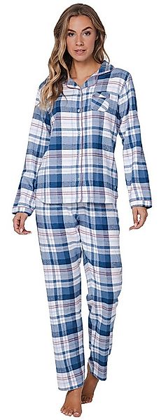 Pastunette Schlafanzug Damen Flanell Pyjama geknöpft (2 tlg) Baumwolle günstig online kaufen
