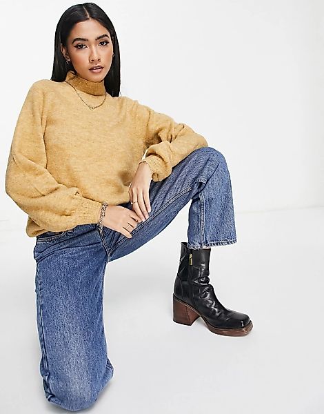 Vero Moda – Pullover in Hellbraun mit Puffärmeln günstig online kaufen