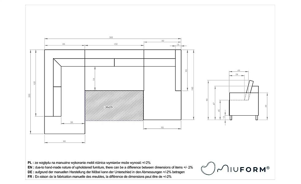 Miuform Wohnlandschaften mit Funktion   ¦ beige ¦ Maße (cm): B: 302 H: 90 P günstig online kaufen