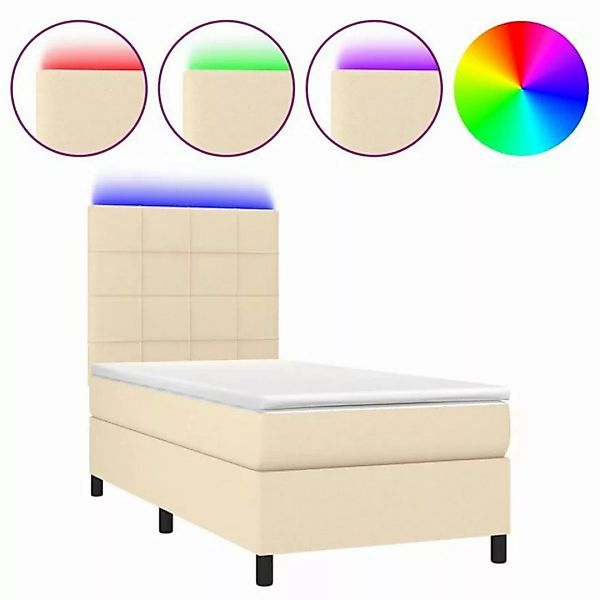 vidaXL Boxspringbett Boxspringbett mit Matratze LED Creme 90x200 cm Stoff B günstig online kaufen