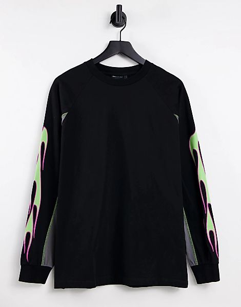 ASOS DESIGN – Langärmliges Oversize-Shirt in Schwarz mit Farbblockdesign un günstig online kaufen