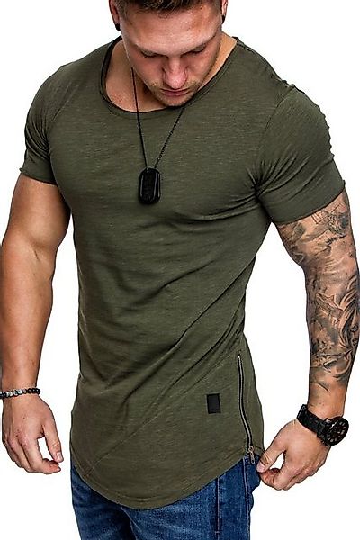 Amaci&Sons T-Shirt AUSTIN Herren Oversize Vintage Zipper Crew Neck Rundhals günstig online kaufen