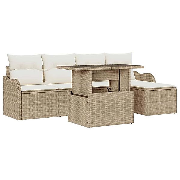vidaXL Garten-Sofa-Set mit Kissen 6-Tlg Beige Poly Rattan 3348447 günstig online kaufen