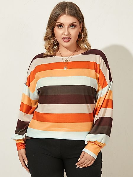 YOINS Plus Größe Rundhals Multicolor Langarm T-Shirt günstig online kaufen