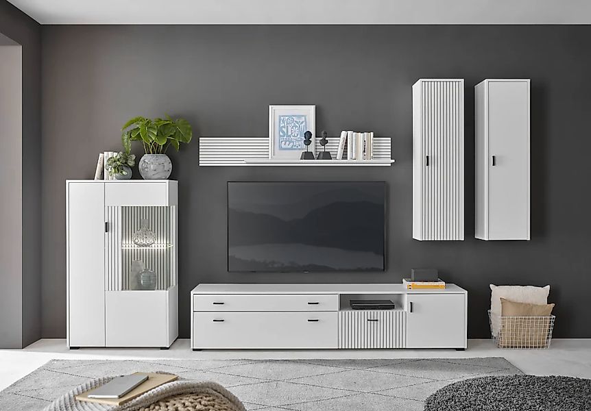 INOSIGN Wohnwand "HUDSON", (Set, 5 St.), mit moderner Rillenoptik, Griffe a günstig online kaufen