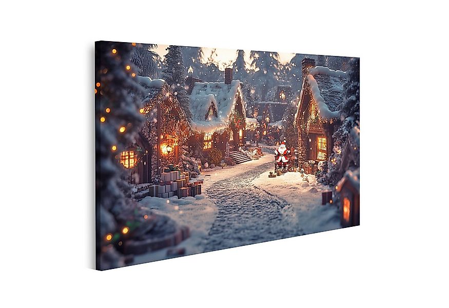islandburner Leinwandbild Weihnachtsdorf bei Nacht mit beleuchteten Häusern günstig online kaufen