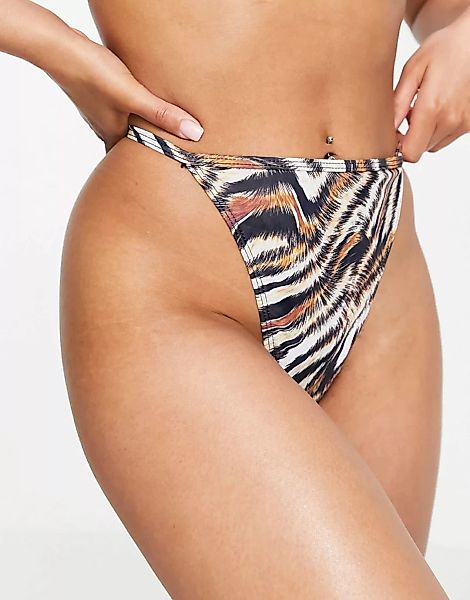 Missguided – Tanga-Bikiniunterteil mit Zebramuster in Braun günstig online kaufen