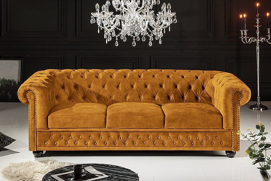 riess-ambiente Sofa CHESTERFIELD 205cm senfgelb -Samt, günstig online kaufen