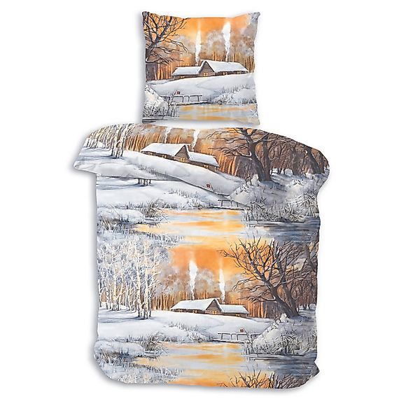 Träumschön Bettwäsche Biber 135x200 cm oder 155x220 cm, Weihnachten Schneel günstig online kaufen