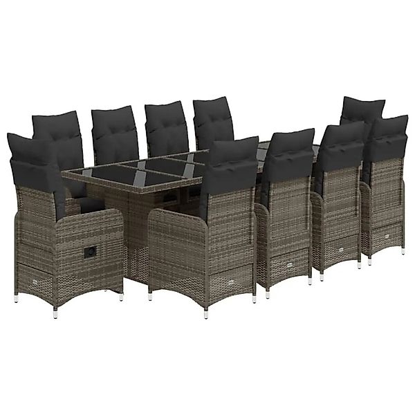 vidaXL 11-tlg Garten-Bistro-Set mit Kissen Grau Poly Rattan Modell 5 günstig online kaufen