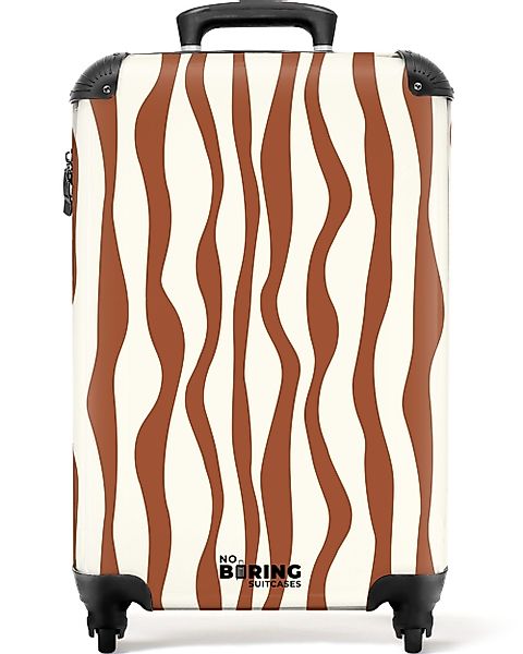NoBoringSuitcases.com© Hartschalen-Trolley Braun mit weißen Wellenlinien günstig online kaufen