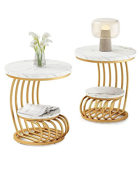 Tribesigns Beistelltisch 2-stufiger Goldener runder Beistelltisch aus Kunst günstig online kaufen