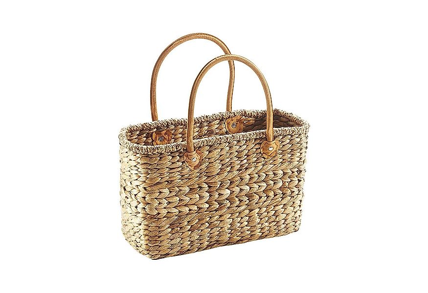 Kobolo Shopper Korbtasche aus Wasserhyazinthe mit Lederhenkel günstig online kaufen