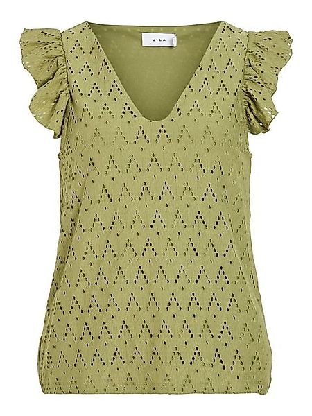 Vila Blusenshirt Sommer Blusen Shirt mit Lochmuster und Rüschen Blickdicht günstig online kaufen