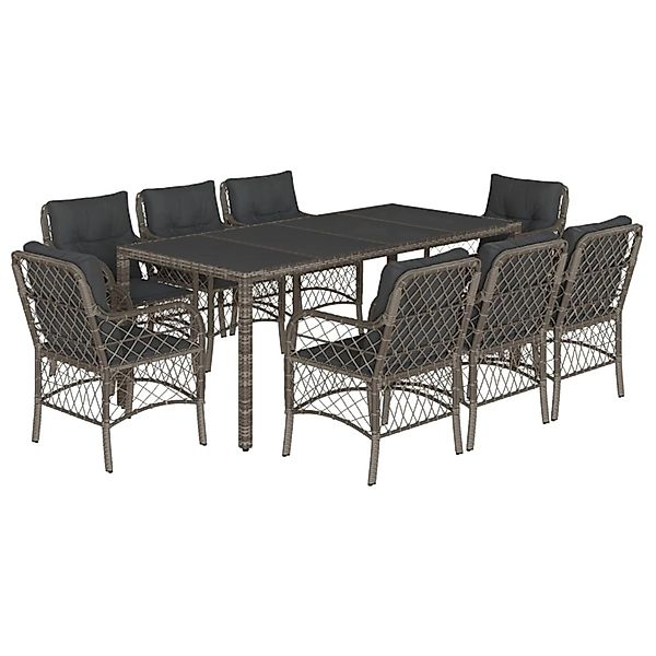 vidaXL 9-Tlg Garten-Essgruppe mit Kissen Grau Poly Rattan 3212035 günstig online kaufen