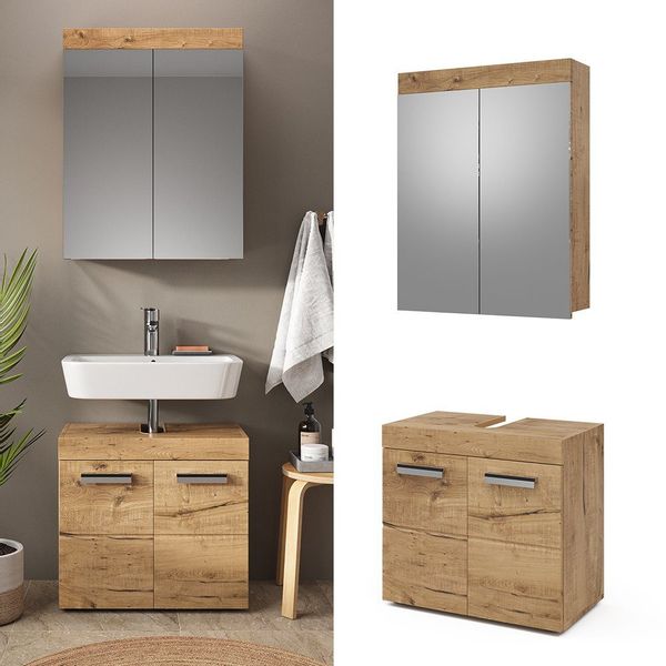 Vicco Badmöbel-Set Luna, Eiche, 2 Teile, günstig online kaufen