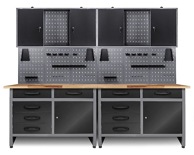 ONDIS24 Werkstatt-Set Werkstatt Set 240cm 2x Werkbank Metall 2x Werkzeugsch günstig online kaufen