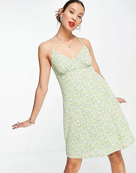 Only – Mini-Sommerkleid mit Blümchenmuster und hinten gekreuzten Trägern in günstig online kaufen