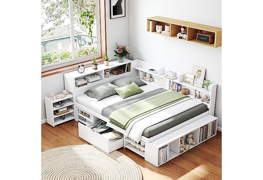 HAUSS SPOLE Holzbett 140x200cm mit Schubladen, Bücherregal, Stauschrank ohn günstig online kaufen