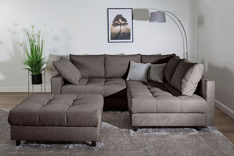 COLLECTION AB Ecksofa Toni L-Form, B: 215 cm, mit Hocker & 2 Zierkissen, Fe günstig online kaufen