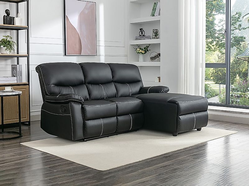 Eckrelaxsofa - Ecke rechts - Kunstleder - Schwarz - CANBY günstig online kaufen