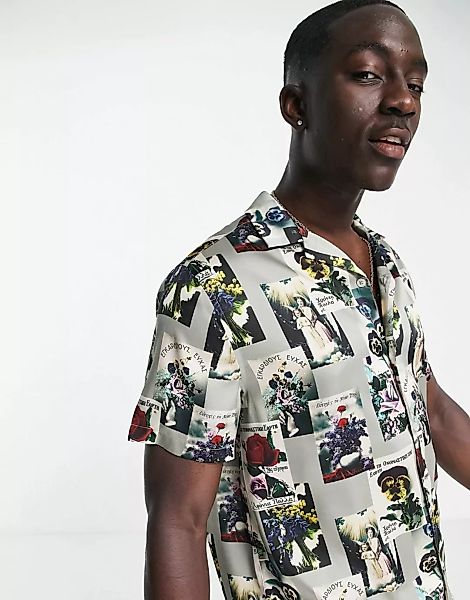 ASOS DESIGN – Legeres Hemd aus Satin mit Reverskragen und Blumenprint-Schwa günstig online kaufen